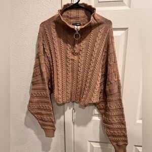 Fashion Nova Toffee zip neck Cable Knit Sweater gently used, Large